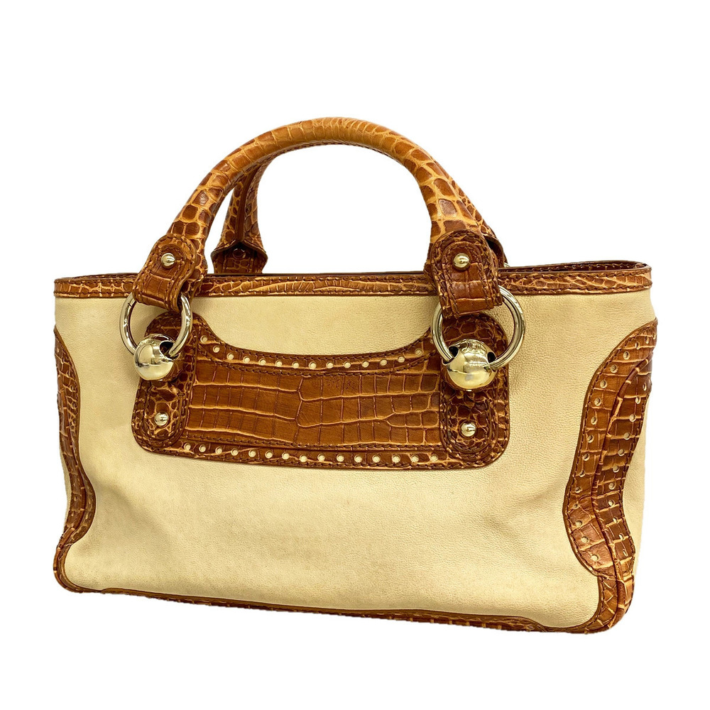 Celine Boogie Bag Handbag Leather Beige Cream Brown